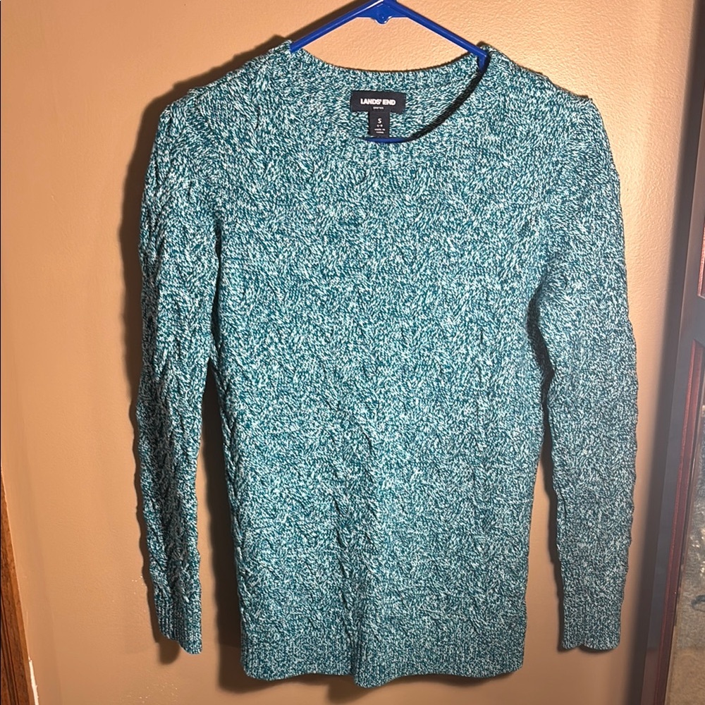 Lands' End Green Crew Neck Sweater with Slim Fit
